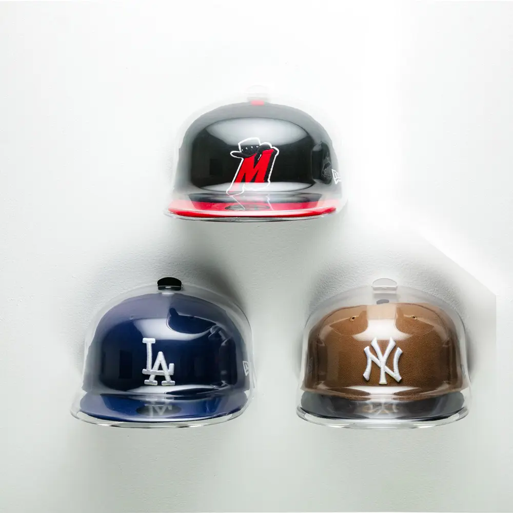 Three Pack Cap Displays: Floating Cap Display - 100% Dust-Free Protection & Archival Gallery Display - Includes Transparent Mounting Hook & 3M Tape for Easy Installation