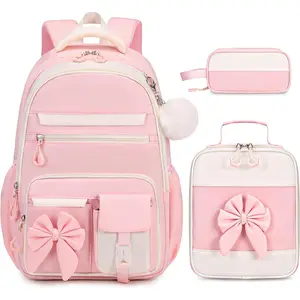 Backpack for Girls, 3 count Girls Backpack for School with Lunch Bag Pencil Case, Cute  Teens Bookbag for  Elementary  Middle School (Pink)