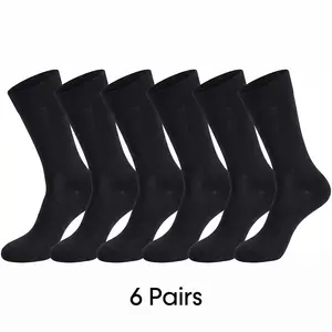6 Pairs of 98% Pure Cotton Solid Color Dress Crew Socks, Suitable for Business and Casual Wear for Men and Women Black Plain