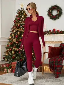 Women's Sporty Three-piece Set, Top & Leggings & Open Front Outerwear for Yoga Gym Workout Running, for All Seasons, Casual Fashion for Daily Wear, Stylish Design, Sporty High Stretch, Athleisure Activewear Set