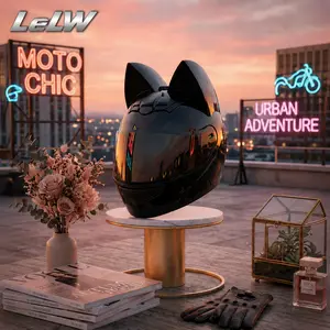 LeLW Personalized Cat Ear Full Face Motorcycle Helmet for Adults DOT Certified FMVSS 218 Approved Motorcycle Riding Helmet for Men and Women Cute Stylish Street Bike Helmet All Season Protective Gear Lightweight Comfortable Custom Helmet