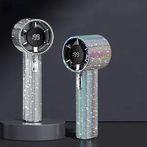 All-Diamond Luxury Craftsmanship Portable Handheld Turbo Fan, Multi-Speed Adjustment, Rechargeable, Long-Lasting, with Digital Display, Perfect for Outdoor Activities, Travel, Office, and an Ideal Gift for Women.