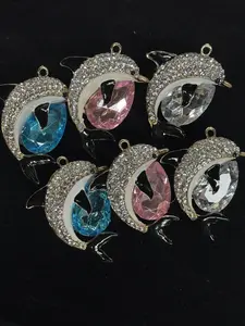 (294-295-388) 2PCS Dolphin Rhinestone Charms | White Blue Crystal DIY Jewelry Beads
