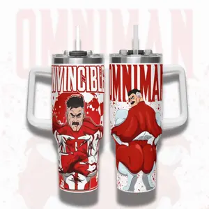 Thicc Omni Man Gya Tumbler With Handle, Omni Man Big Cheeks Meme Insulated Travel Mug 40oz 20oz, Invincible Gift Mug