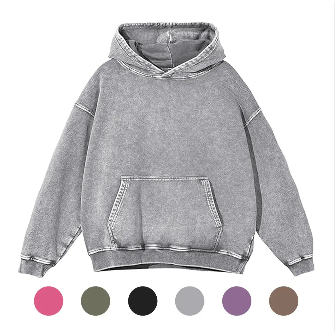Wayii Women's Oversized Acid Wash Hoodie Pullover, Classic Neutral-Toned Drop-Sleeve Worn-In Loose-Fit Winter Long-Sleeve Casual Streetwear Top (DG010), Neutral-Toned Women's Hoodies