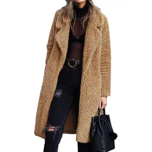 Women's Fleece Jackets Lapel Open Front Long Cardigan Teddy Bear Coats Oversized Faux Fur Coat Warm Winter Jackets