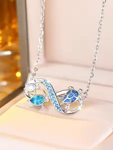 Ocean Turtle Necklace, Animal Pendant, Silver Color Infinity Symbol, Blue Synthetic Zircon, Elegant Daily Wear, All Seasons, Women's Jewelry