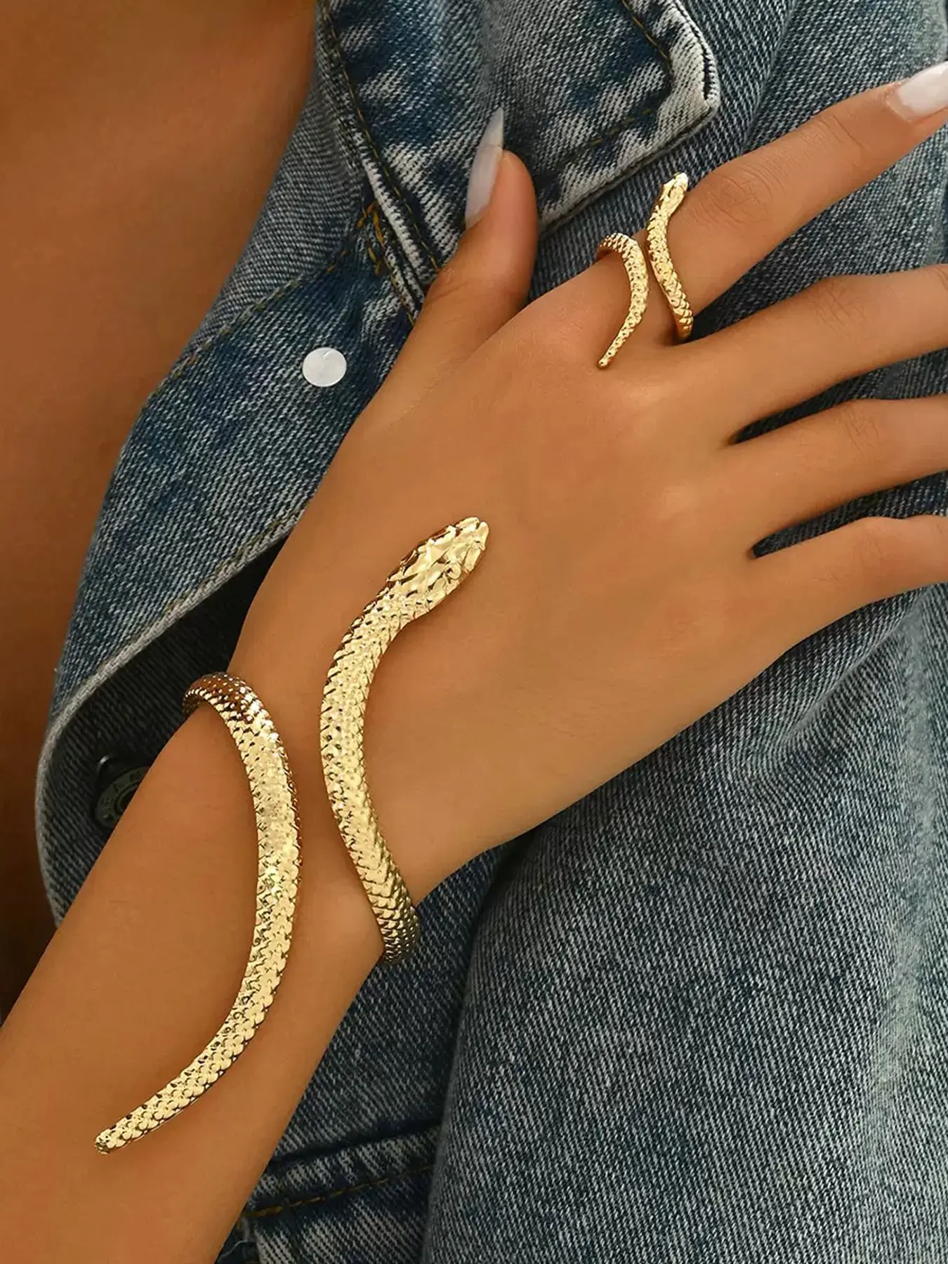 Vintage Classic Alloy Snake Ring Bracelet Set, Adjustable Open Design, Perfect for Daily Wear, Ideal for Women, Elegant Jewellery Gift Set