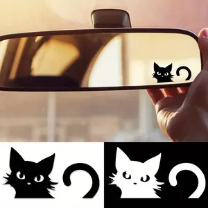 2PCS/SET Black Cat Rearview Mirror Cute Sticker Car Decor Decal, Car Decorations For Car Rearview Mirror, Laptop Case, Luggage Exterior Adds Soft Texture Fits Car Decor Top For Car Fans Sticker For Cars