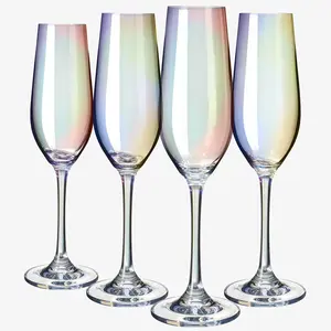 The Wine Savant Iridescent Glasses - Crystal Luster Radiance Set of 4 - Rainbow Colored Stemware Glassware, Durable Pearl Color Champagne Glasses, An Ethereal Shine (Tall Flutes)