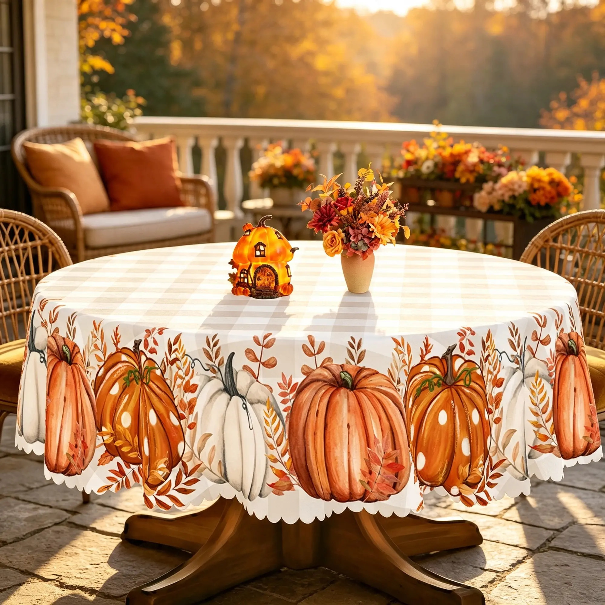 BOOPBEEP Autumn Thanksgiving Tablecloth, Pumpkin, Squirrel, Maple Leaves Design, Fall Decoration, Fall Home Decor For House, Ideal Indoor/Outdoor Fall Gift, Retro Rural Farmhouse Style, Camping Picnicking, Kitchen Decor, Rectangular&Round Table cover