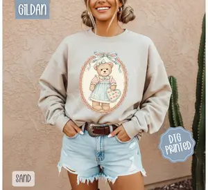 Thrift Bear Sweatshirt, Trendy Women's Crewneck