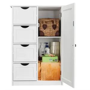 White Narrow Collapsible Multifunctional Storage Cabinet - 4 Drawers, Adjustable Wooden Layer, Organizer for Bathroom, Bedroom Floor Use, Storage Organizer, Bathroom Organizer Storage