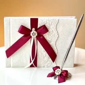 Burgundy Wedding Accessories Guest Book and Pen Wedding Guest Book Custom Wedding Decor Dark Red