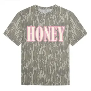 Men's Unisex Mossy Oak Camo Honey MHC Graphic Casual Round Neck Top - Soft Stretch Cotton, Breathable, Cherry Leopard Print, Short-Sleeve Streetwear Shirt