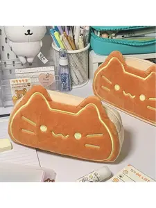 Suede cute cat pencil case, ins-style, high aesthetic value, large capacity stationery storage bag, student pencil box