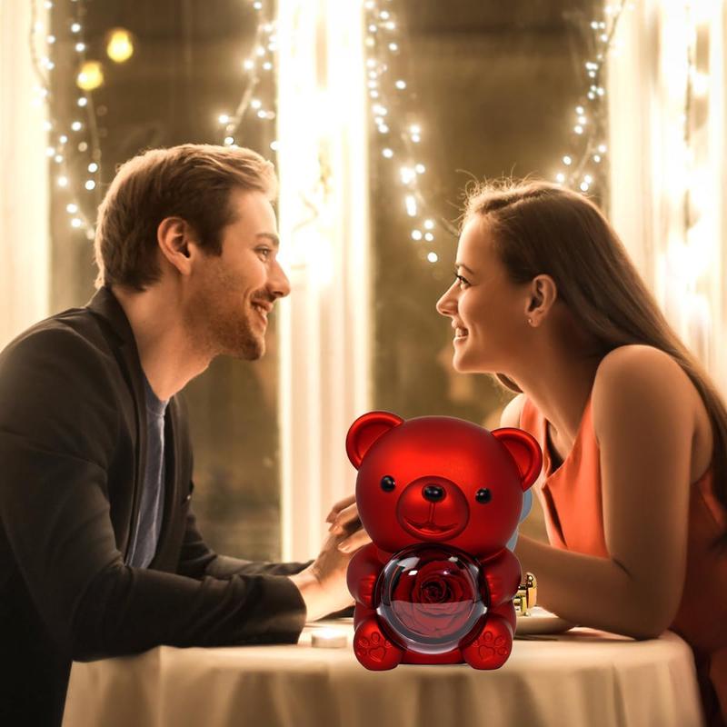 【Necklace Included】Cute Teddy Bear with Preserved Rose -A Real Rose Flowerin Bear with Elegant Gift Box -Romantic Gift for Her in Mother's Day, Weddings, Anniversaries, and Bridal Showers,Christmas and Valentine's Day gifts