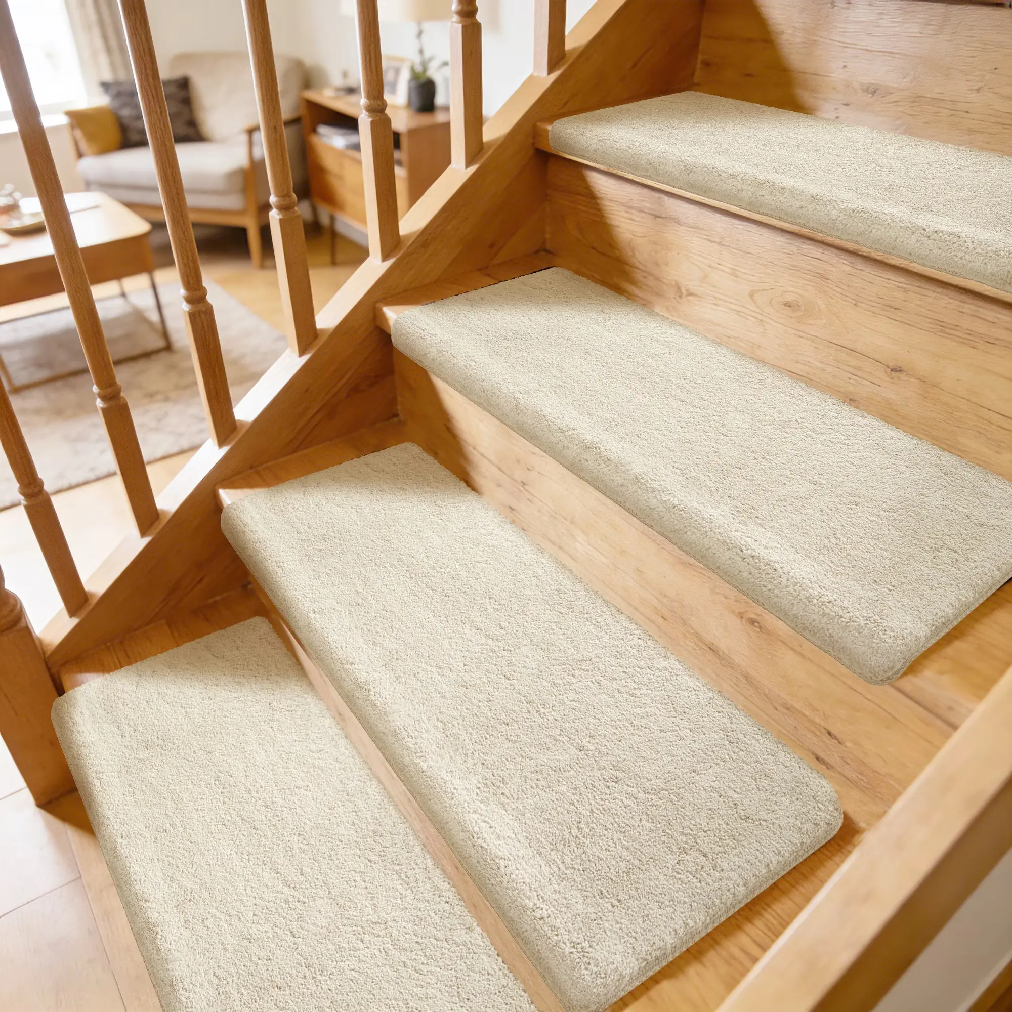 Self-Adhesive Ultra Plush Bullnose Carpet Stair Runner for Wooden Steps, 9.5"x30" Indoor Peel-and-Stick Non-Slip Stair Treads, Reusable, Easy to Install, Sturdy, Non-Slip Skid-Resistant Tape-Free Cleanable for Dogs and Elders Washable Mat Set