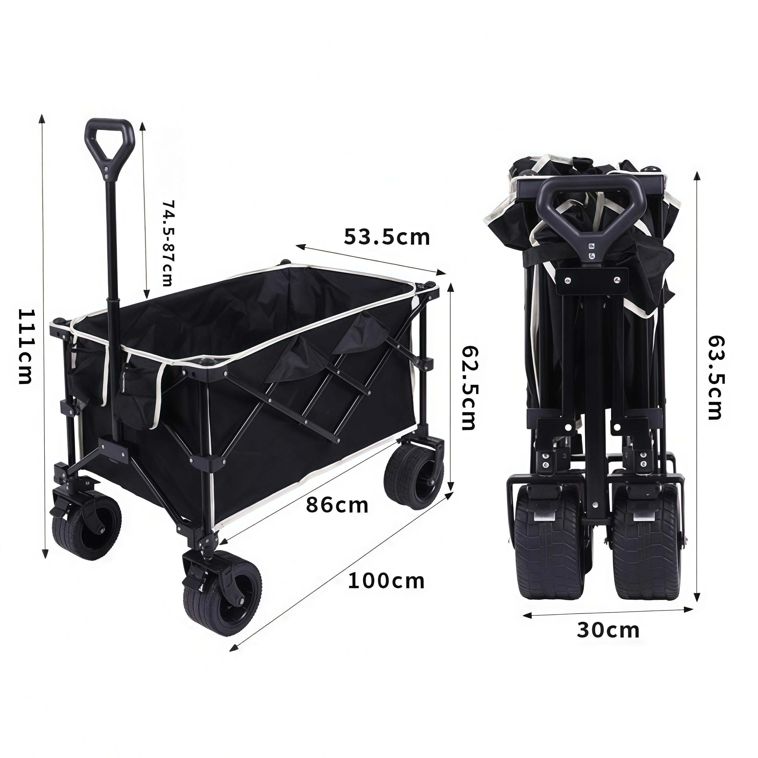 Extra Long Beach Cart with All Terrain Large Capacity Portable Utility,330lbs Capacity,Lightweight Portable Utility Folding Wagon Cart Foldable Utility Cart with Durable Steel Frame & Black Oxford Fabric for Shopping Camping Sports Garden