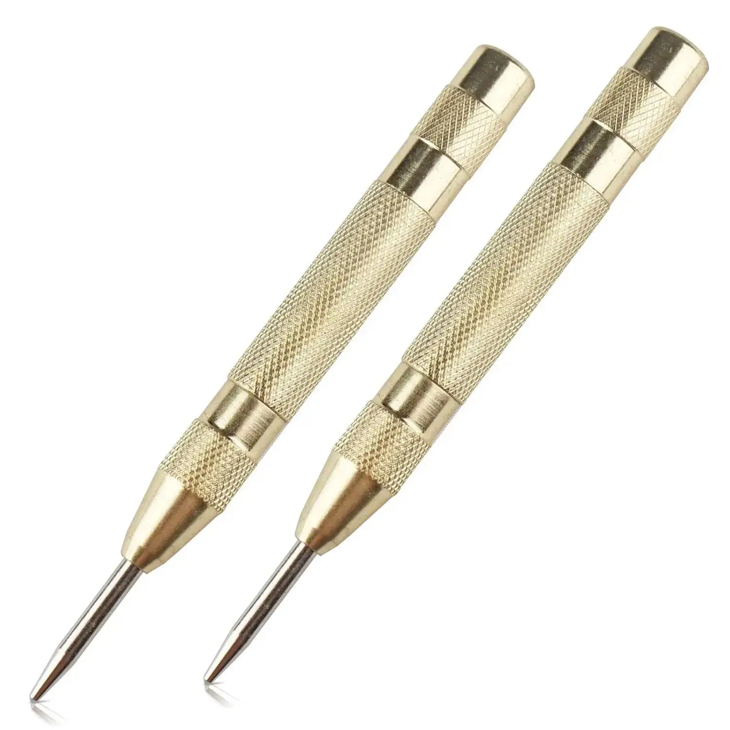2Pcs Heavy Duty Automatic Center Punch, 5in Premium Steel Spring-Loaded Center Hole Marker Scriber Tool with Adjustable Impact, for Metal, Plastics, Wood
