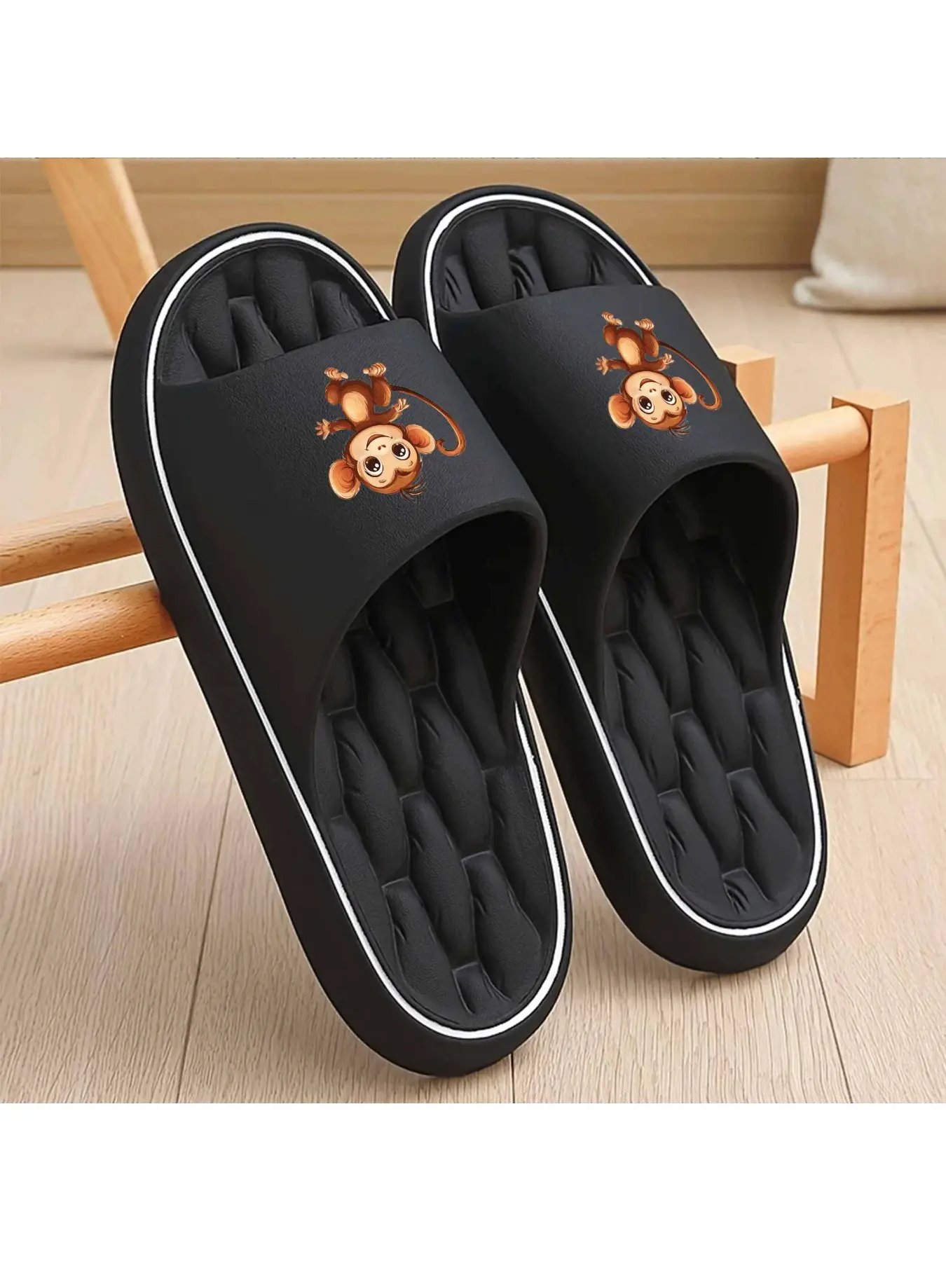 1pc EVA Monkey Design Home Indoor Slippers Lightweight Flexible Simple Easy to Clean Suitable for All Seasons Essential Home Items., Women Shoes