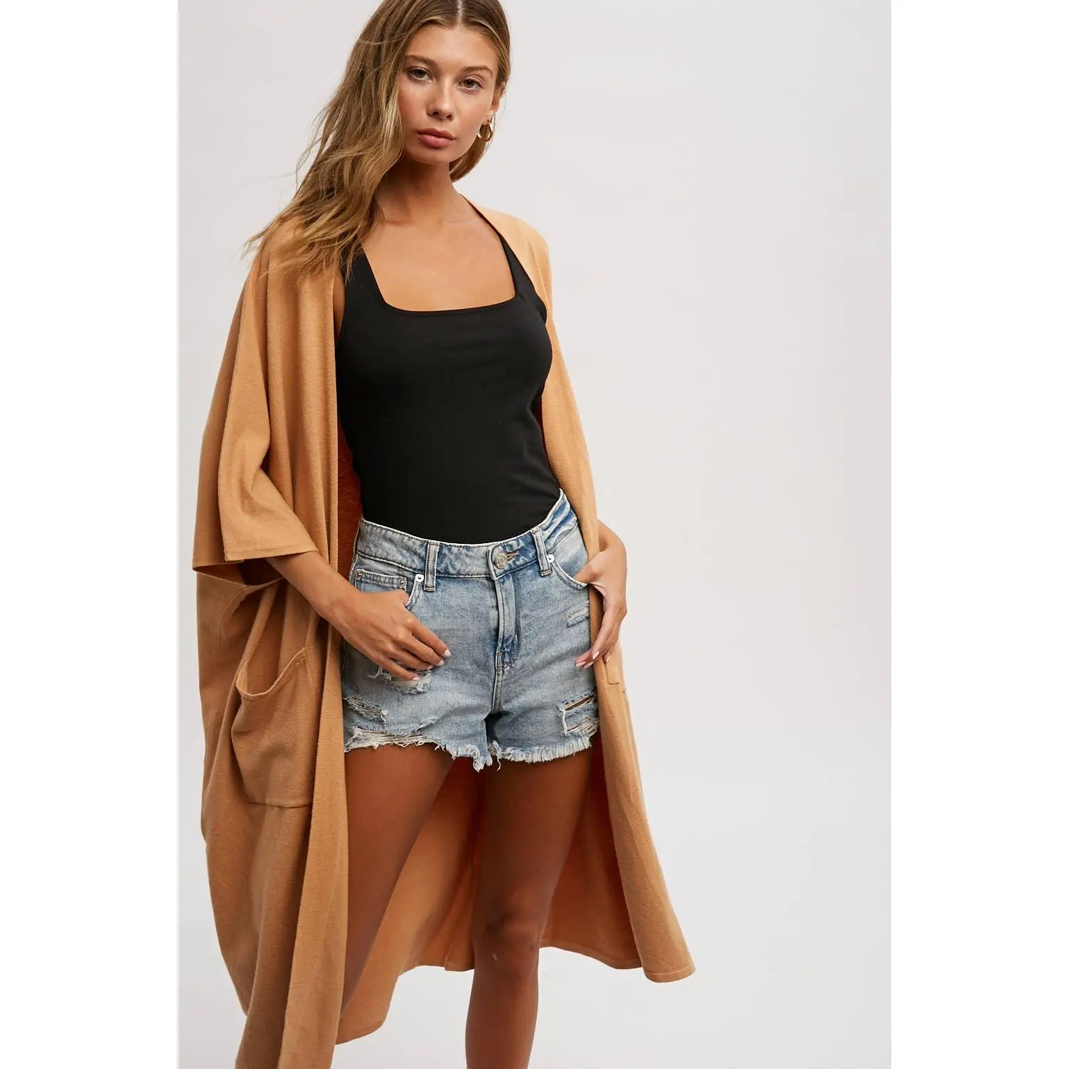 Camel Oversized Cardigan 3/4 Sleeve