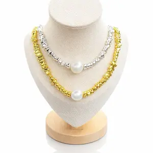 Natural authentic stone gold and silver beads  hematites necklaces 16 inches plus 2 inch extension