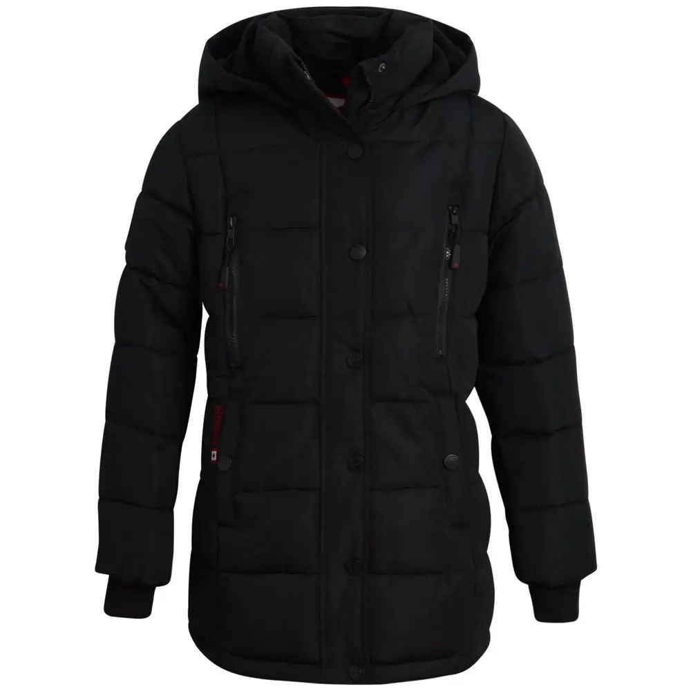 CANADA WEATHER GEAR Girls’ Winter Coat – Stadium Length Quilted Puffer Parka Jacket (14-16) Black