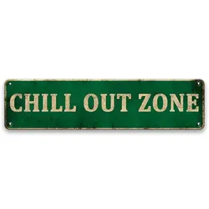 "Chill Out Zone" Vintage Metal Street Sign | Retro Relaxation Wall Decor | Rustic Tin Plaque for Home, Cafe & Garage | 4x16 Inches