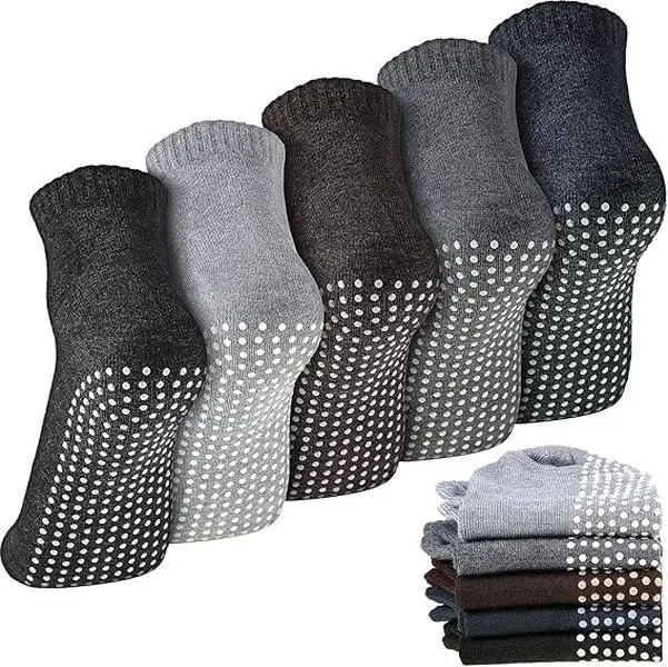 5 Pairs Non Slip Yoga Socks for Women, Full Silicone Dot Grips Low Cut Ankle Socks, Breathable Soft Cotton Pilates Barre Socks for Home Workout, Dance, Hospital, Floor Walking Indoor Use
