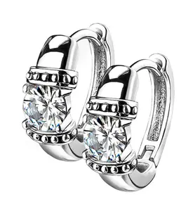 Single CZ Stainless Steel Clicker Earrings