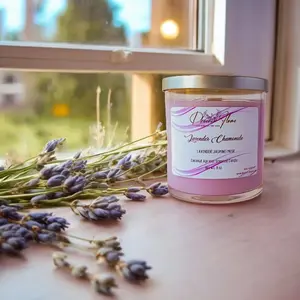 Lavender Chamomile Candle with Wooden Wick - 50+ Hours Burn Time scented handmade