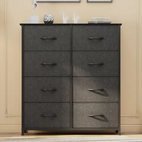 YITAHOME 8 Dresser for Bedroom, Tall Storage Dresser with 8 Drawers, Black Dresser & Chest of Drawers, Storage Drawer Organizer for Closet, Bedroom, Living Room(Black Grey)