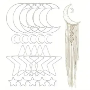 20 Pcs 5.9 in Silver Moon Star Dream Catcher Metal Hoop Rings Circle Macrame for DIY Craft Dream Catcher Home Wall Hanging