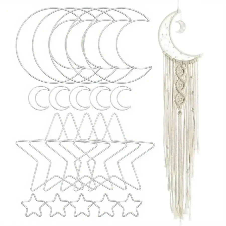 20 Pcs 5.9 in Silver Moon Star Dream Catcher Metal Hoop Rings Circle Macrame for DIY Craft Dream Catcher Home Wall Hanging