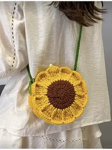 Double Sided Sunflower Mini Crochet Handwoven Sweet Crossbody Bag Key Wallet Delicate Flower Women's Purse