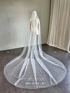 Aurora Rhinestone Cathedral Trailing Veil, 120in Tulle Bridal Hair Accessory Headpiece for Weddings