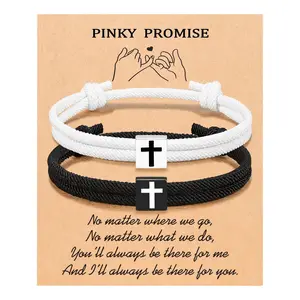 2Pcs Couples Cross Braided Rope Bracelets,Valentine's Day Christmas Anniversary Gifts for Girlfriend Boyfriend Women Men