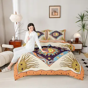 Sun Moon Trippy Comforter Setstar Galaxy Boho Exotic Bedding Set for Kids Teens Adults Room Decor,Geometric Creative Quilt Set,Colorful Bright Duvet Insert