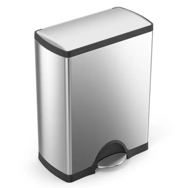 simplehuman Rectangular Classic Can with Soft-Close Lid, 13 Gallon Brushed Steel Wheeled Kitchen Step Trash Can