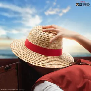 Netflix Official One Piece Luffy Straw Hat, Premium Woven Sun Hat for Cosplay, Breathable Outdoor Travel Hat, Anime Fans Gift
