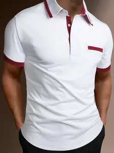 Men's Knitted Polo Shirt Short Sleeve Classic Style Casual Summer Top, Geometric Pattern Fitted Design for Daily Wear & Outdoor Activities, Summer Clothes