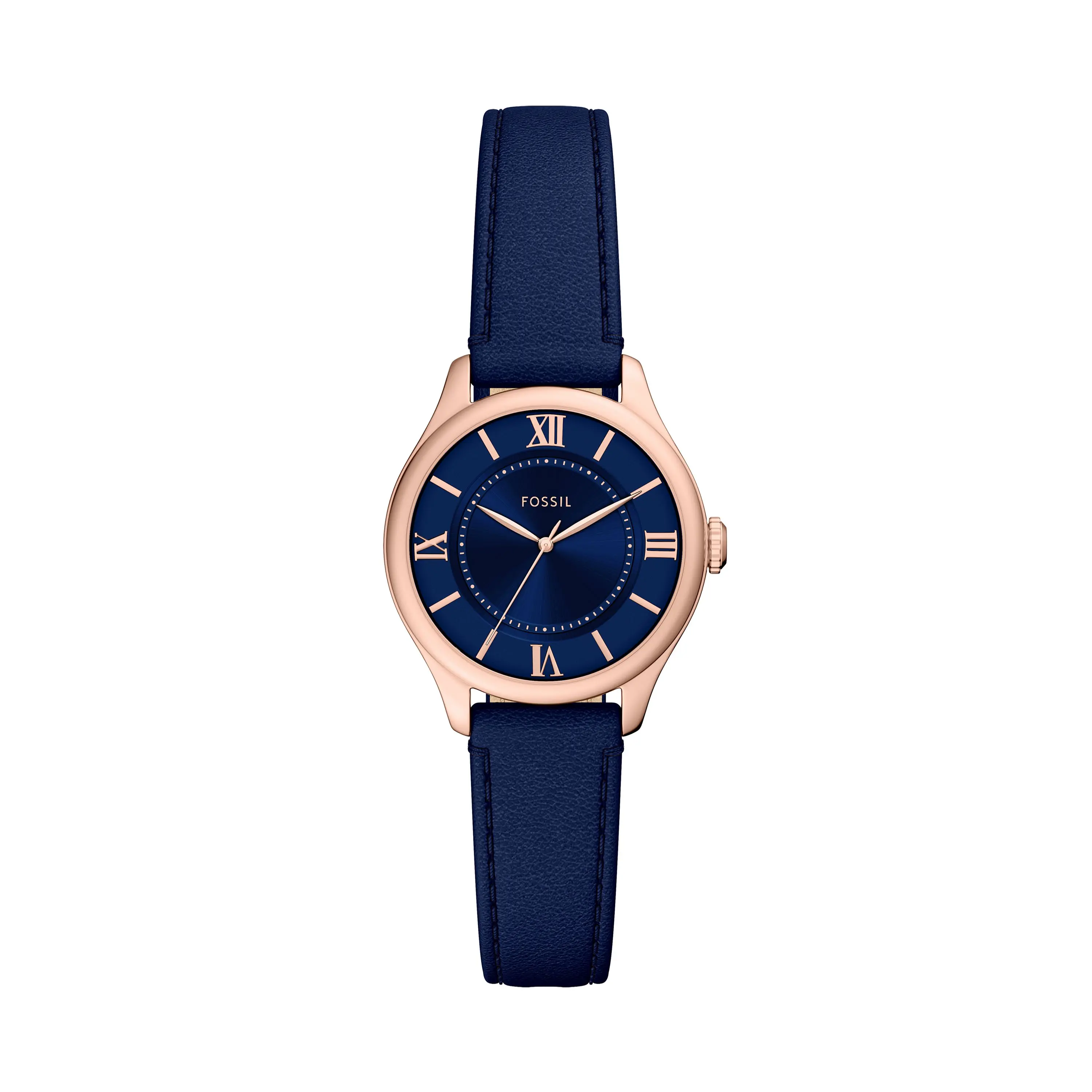 Fossil Women's Gilmore 28mm Three-Hand Navy Leather Watch