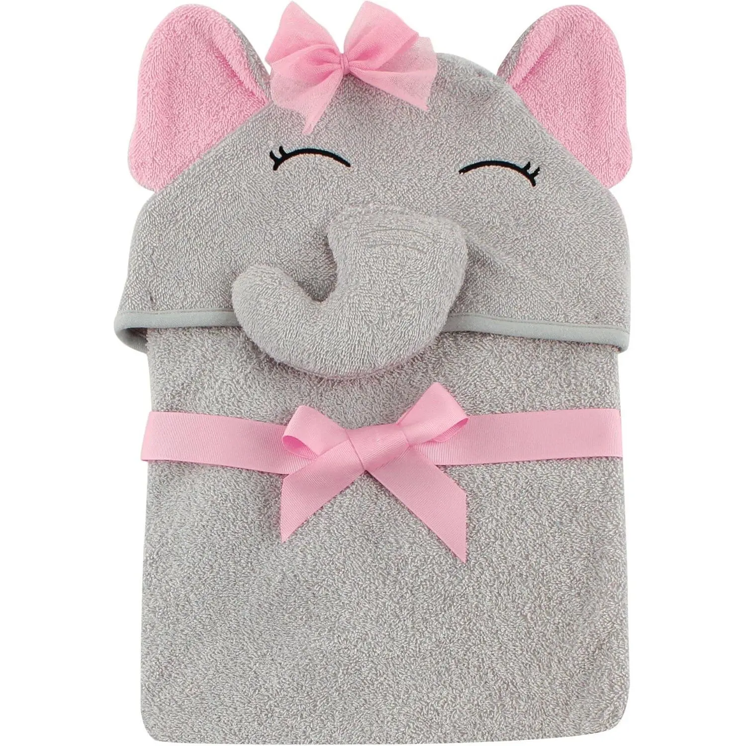 Unisex Baby Cotton Animal Face Hooded Towel, Pretty Elephant, One Size