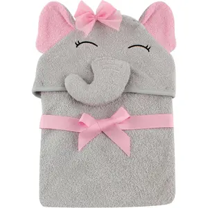 Unisex Baby Cotton Animal Face Hooded Towel, Pretty Elephant, One Size