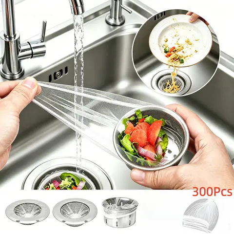 AISOON 300-Pc Disposable Nylon Kitchen Strainer Bags, 300-Pc Supply with Fine Grid Mesh, Anti-Clog Drain Cover, Grease-Capturing Gadget for Most Sinks, Prevents Clogs, Single-Use Convenience