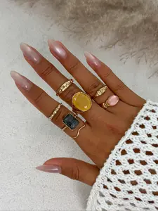7-Piece Vintage Multi-Element Gorgeous Glass Gem Ring Set, Bohemian Thick Jewelry for Women, Boho Style Rings, Perfect Holiday Gifts for Friends