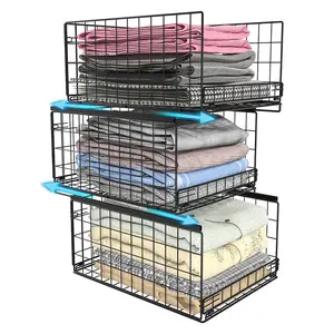 3-tier Sliding Closet Organizers and Drawer Storage Shelves, Stackable Storage Bins for  Wardrobe Cupboard Black