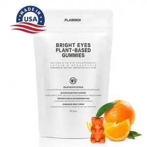 PLAIRMOI Bright Eyes Plant-Based Gummies with Lutein & Zeaxanthin for Vision Protection & Blue Light Shielding Vegan Orange Flavor 60 Gummies