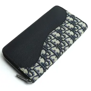 Pre-owned Dior Canvas Small Leather Goods Oblique Jacquard long zip wallet